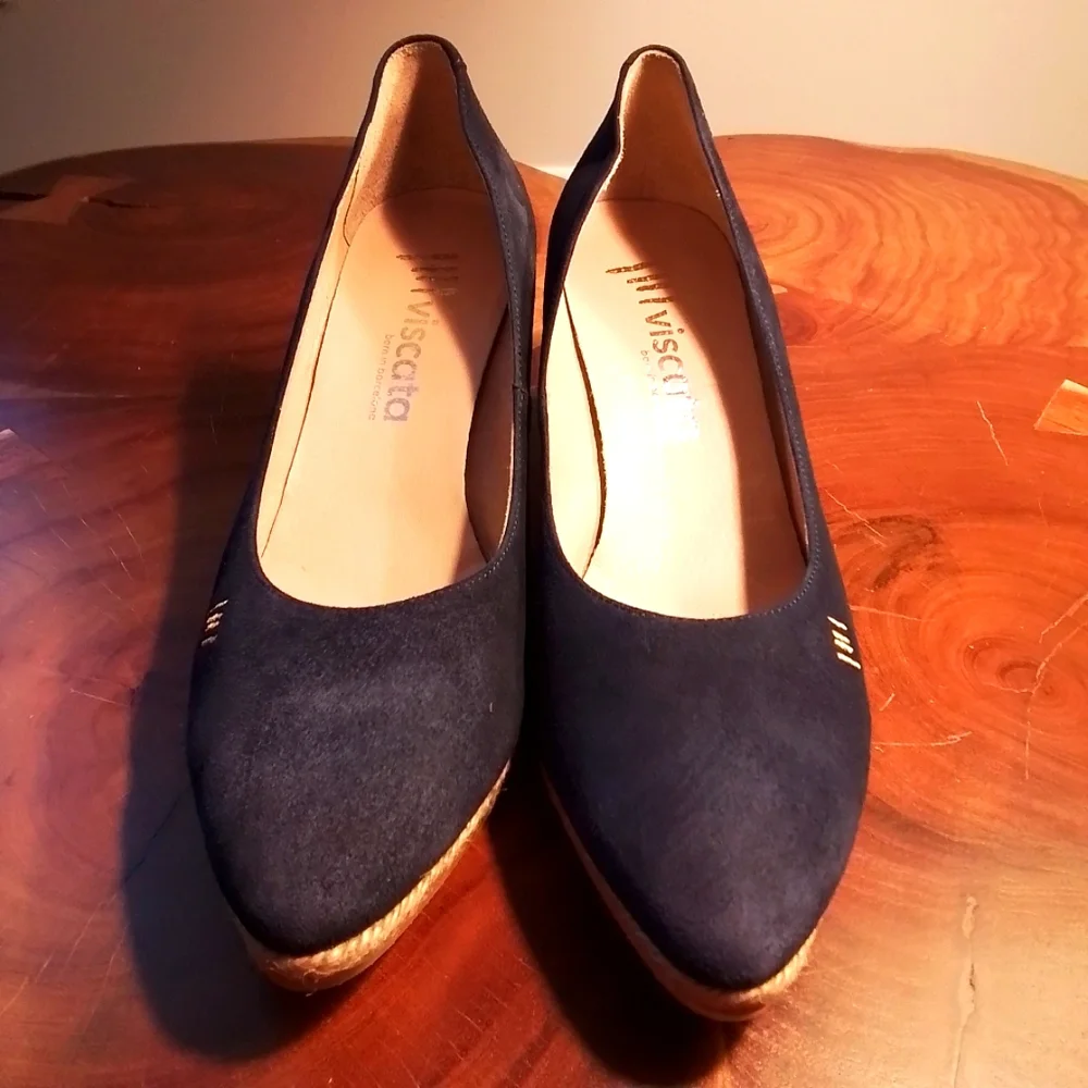 Viscata Limited Edition Blue Suede Espadrille Medium Wedge Shoes - 41/10 US